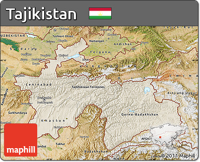 Shaded Relief Map of Tajikistan, satellite outside
