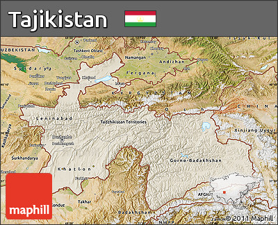 Shaded Relief Map of Tajikistan, satellite outside