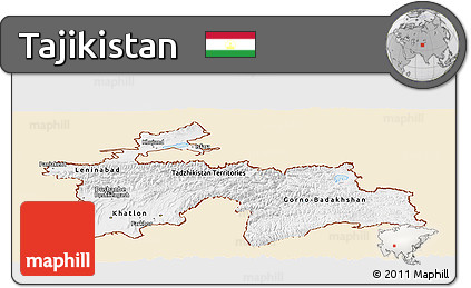 Classic Style Panoramic Map of Tajikistan, single color outside