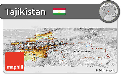 Physical Panoramic Map of Tajikistan, lighten, desaturated