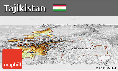 Physical Panoramic Map of Tajikistan, lighten, desaturated