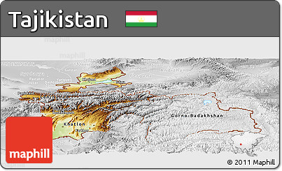 Physical Panoramic Map of Tajikistan, lighten, desaturated