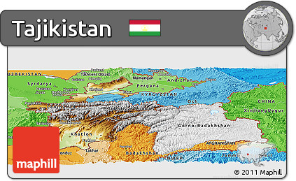 Physical Panoramic Map of Tajikistan, political shades outside