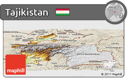 Physical Panoramic Map of Tajikistan, shaded relief outside