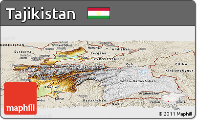 Physical Panoramic Map of Tajikistan, shaded relief outside