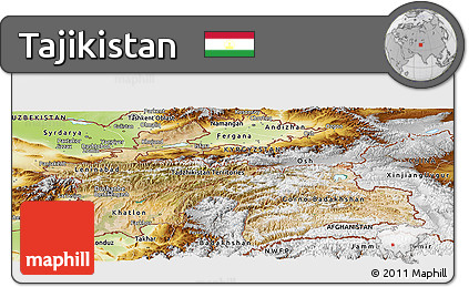 Satellite Panoramic Map of Tajikistan, physical outside