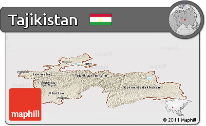 Shaded Relief Panoramic Map of Tajikistan, cropped outside