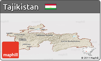 Shaded Relief Panoramic Map of Tajikistan, cropped outside