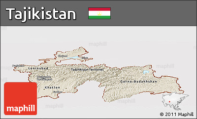 Shaded Relief Panoramic Map of Tajikistan, cropped outside