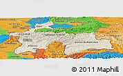 Shaded Relief Panoramic Map of Tajikistan, political outside