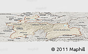 Shaded Relief Panoramic Map of Tajikistan, semi-desaturated