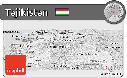 Silver Style Panoramic Map of Tajikistan