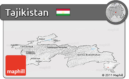 Silver Style Panoramic Map of Tajikistan, single color outside
