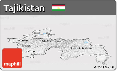 Silver Style Panoramic Map of Tajikistan, single color outside