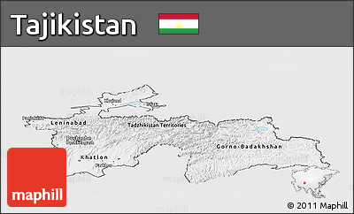 Silver Style Panoramic Map of Tajikistan, single color outside