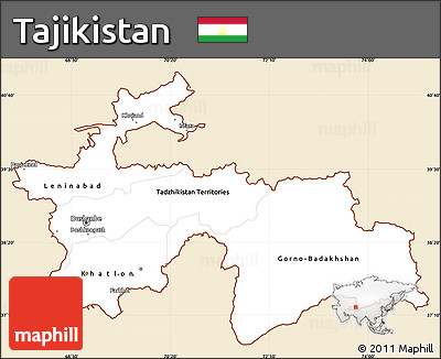 Classic Style Simple Map of Tajikistan, single color outside