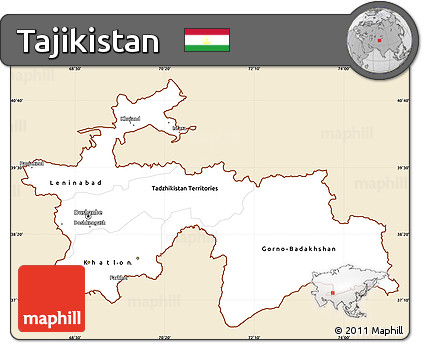 Classic Style Simple Map of Tajikistan, single color outside