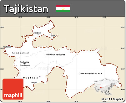 Classic Style Simple Map of Tajikistan, single color outside
