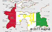 Flag Simple Map of Tajikistan, single color outside, borders and labels, flag aligned to the middle