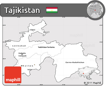 Silver Style Simple Map of Tajikistan, cropped outside