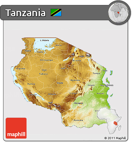 Physical 3D Map of Tanzania, cropped outside