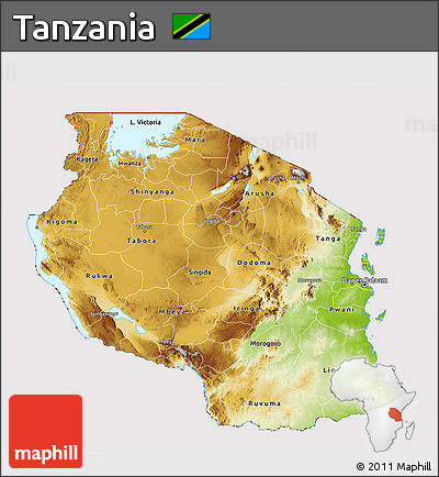 Physical 3D Map of Tanzania, cropped outside