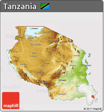 Physical 3D Map of Tanzania, cropped outside