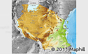 Physical 3D Map of Tanzania, desaturated, land only