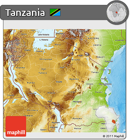 Physical 3D Map of Tanzania