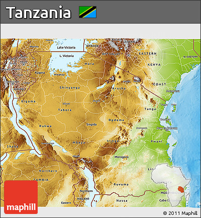 Physical 3D Map of Tanzania