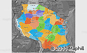Political 3D Map of Tanzania, darken, desaturated
