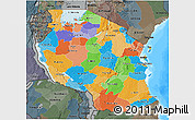 Political 3D Map of Tanzania, darken, semi-desaturated, land only