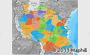 Political 3D Map of Tanzania, desaturated, land only