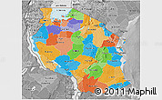 Political 3D Map of Tanzania, desaturated