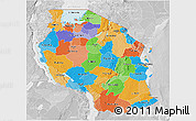 Political 3D Map of Tanzania, lighten, desaturated