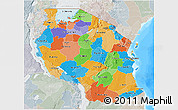 Political 3D Map of Tanzania, lighten, semi-desaturated, land only