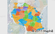 Political 3D Map of Tanzania, lighten, semi-desaturated