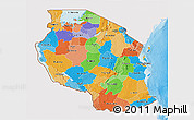Political 3D Map of Tanzania, single color outside, shaded relief sea