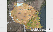 Satellite 3D Map of Tanzania, darken, semi-desaturated