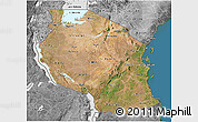 Satellite 3D Map of Tanzania, desaturated, land only