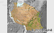 Satellite 3D Map of Tanzania, desaturated