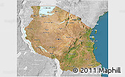 Satellite 3D Map of Tanzania, lighten, desaturated, land only
