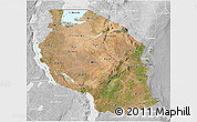 Satellite 3D Map of Tanzania, lighten, desaturated