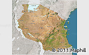 Satellite 3D Map of Tanzania, lighten, semi-desaturated, land only