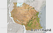 Satellite 3D Map of Tanzania, lighten, semi-desaturated