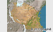 Satellite 3D Map of Tanzania, semi-desaturated, land only