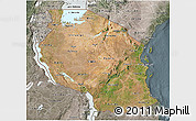 Satellite 3D Map of Tanzania, semi-desaturated