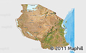 Satellite 3D Map of Tanzania, single color outside, bathymetry sea, shaded relief sea