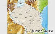 Shaded Relief 3D Map of Tanzania, physical outside