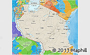Shaded Relief 3D Map of Tanzania, political outside, shaded relief sea